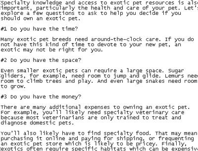 Sample of exotic pets PLR article content