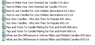 The Titles of the 5 candle making PLR articles in pack #3
