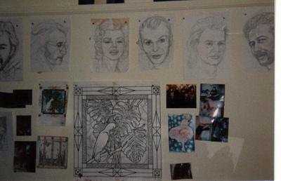 some cartoon portrait sketches for mural - Frank Sinatra, Marilyn, Eric Clapton, John Lennon, John Farnam