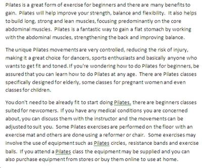 Sample of Pilates PLR article content