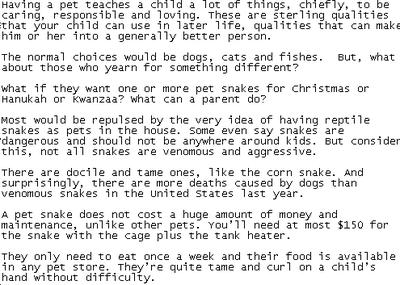Sample of pet snake PLR article content