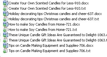 The Titles of the 5 candle PLR articles