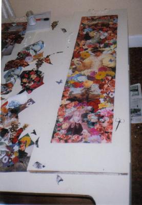 pasting the decoupage images on the robe doors