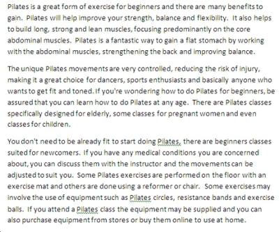 Sample of Pilates PLR article content